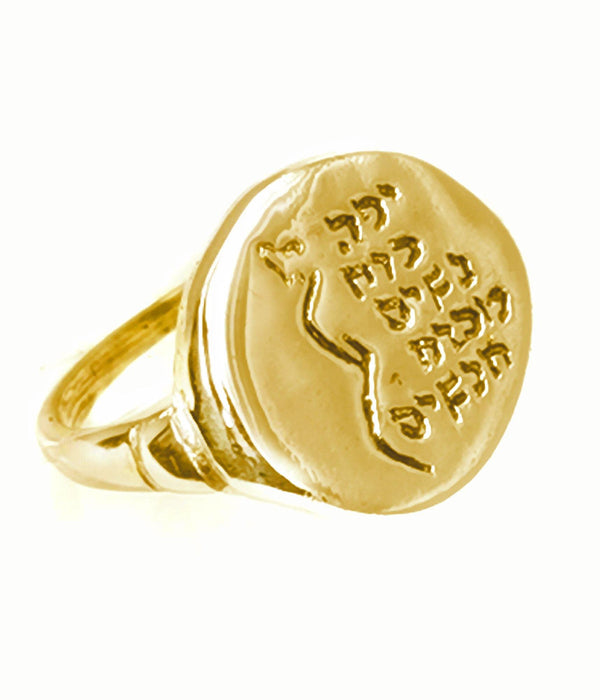 טבעת ציפוי זהב ייחודית בעבודת יד עם חריטה יפה כוח נשים, מכוח אנשים - Symbolic Design