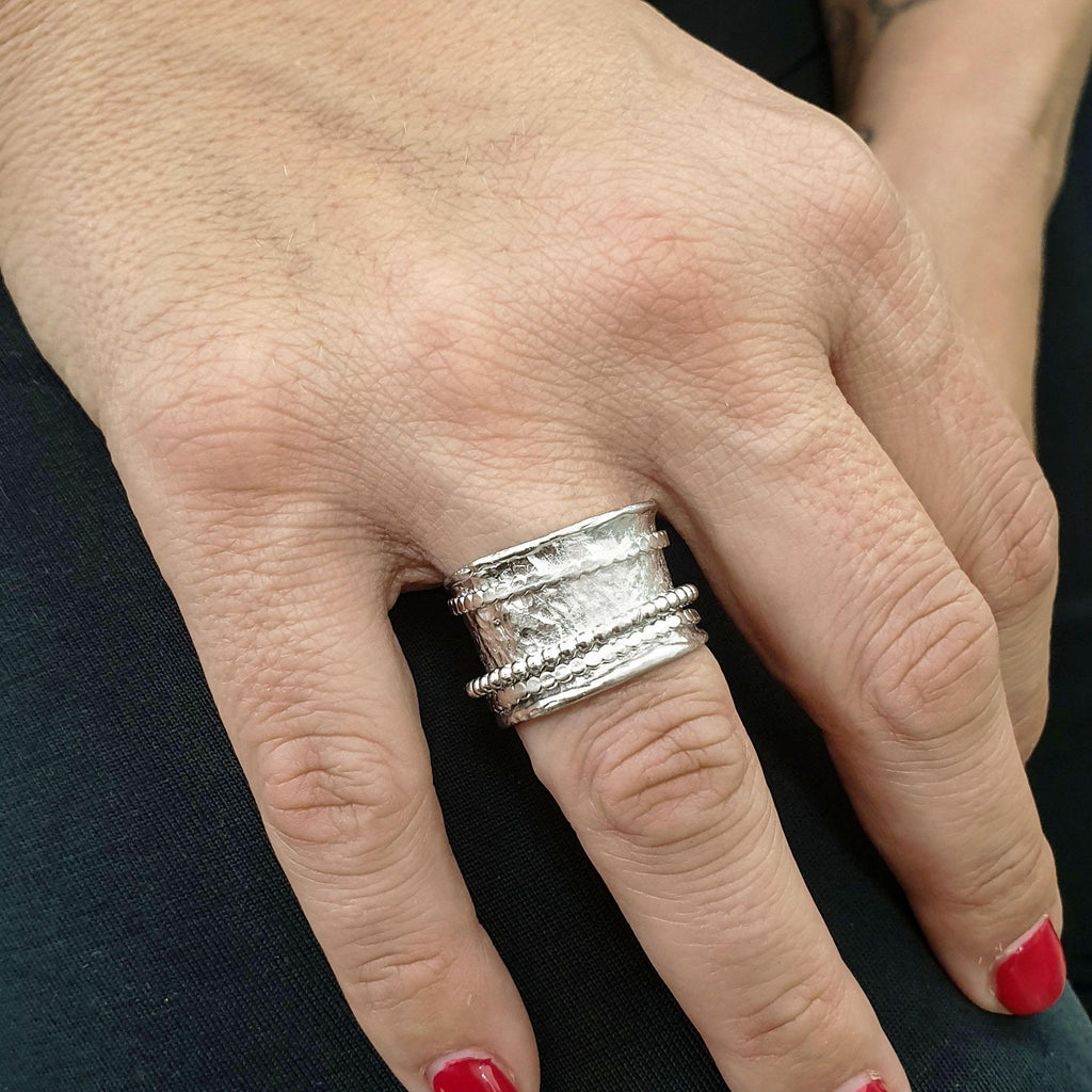 טבעת מסתובבת גבוהה,  טבעת כסף 925 - Symbolic Design